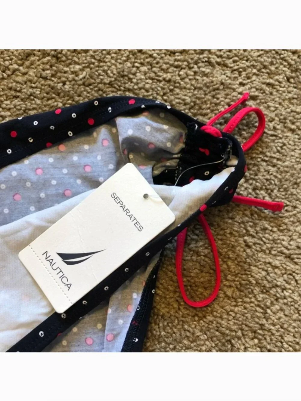 NEW NWT NAUTICA Navy Blue White Red Polka Dot USA Bow Tie Side Bikini BOTTOM 8